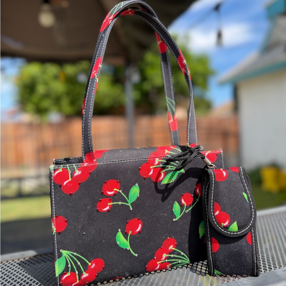 Othr Black Tote with Red Cherry Print